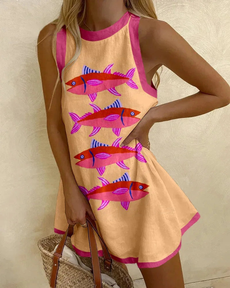 Jasmine | Minivestido bohemio sin mangas de corte a