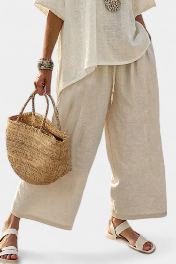 Drevon | Conjunto de cómoda blusa minimalista y pantalón ancho