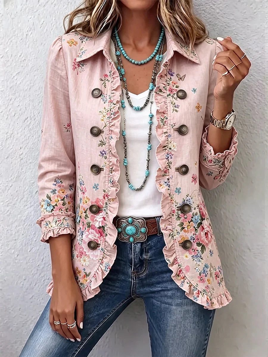 Francesca | Chaqueta floral con volantes y botones