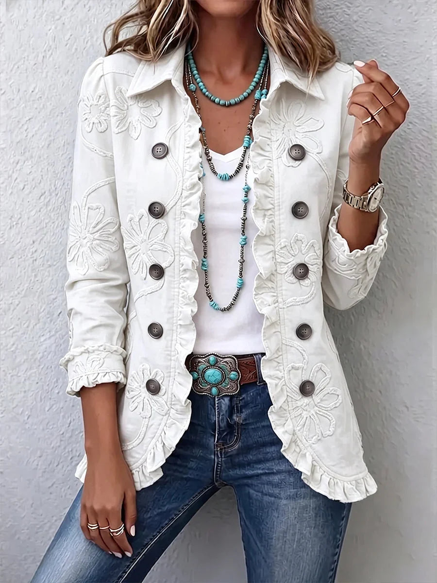 Graziella | Chaqueta bordada marfil con volantes