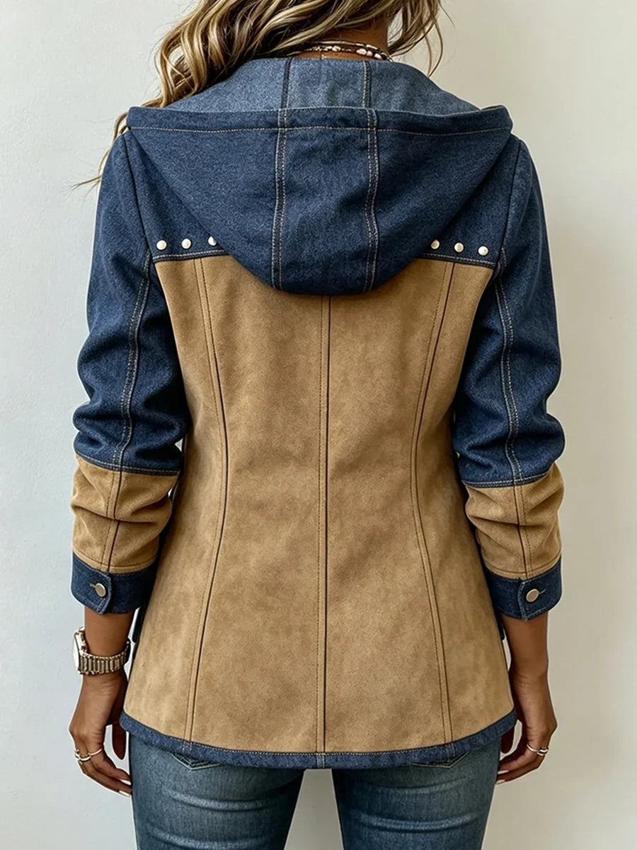 Paola | Chaqueta con capucha en azul marino y camel
