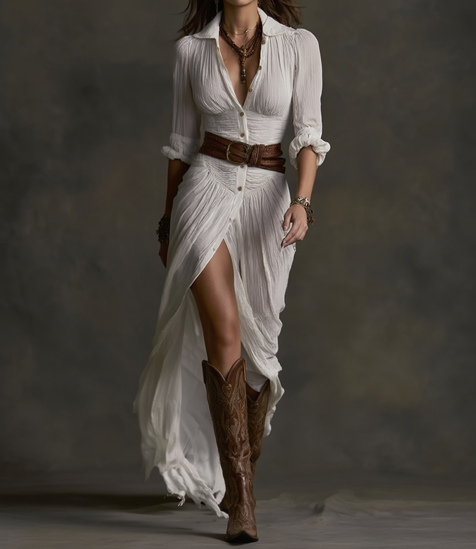 Fiorina | Vestido con cuello mao y cinturón