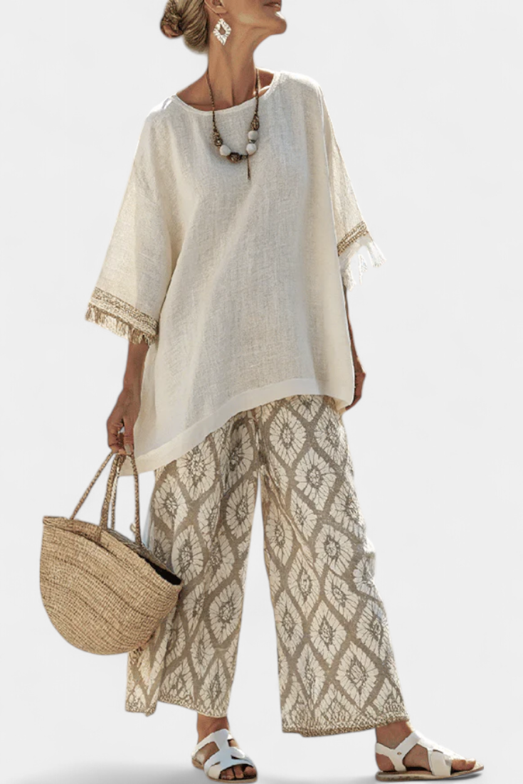Alverra | Conjunto de conjunto sofisticado de top y pantalón casual