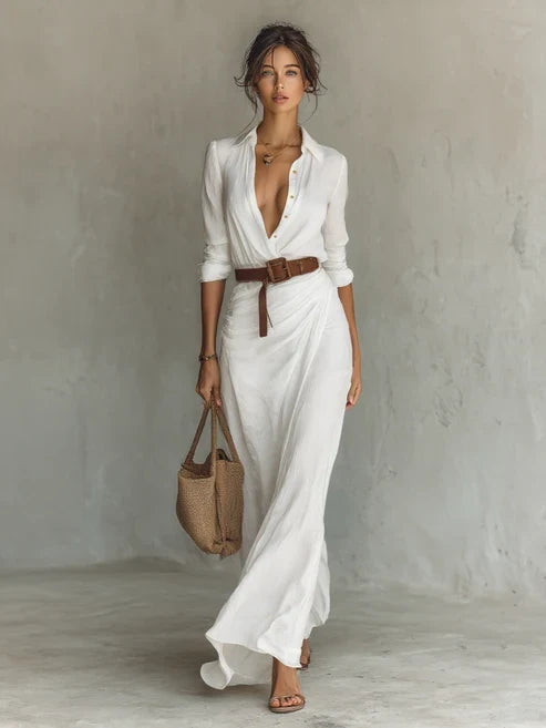 Costanza | Vestido largo con cuello de solapa
