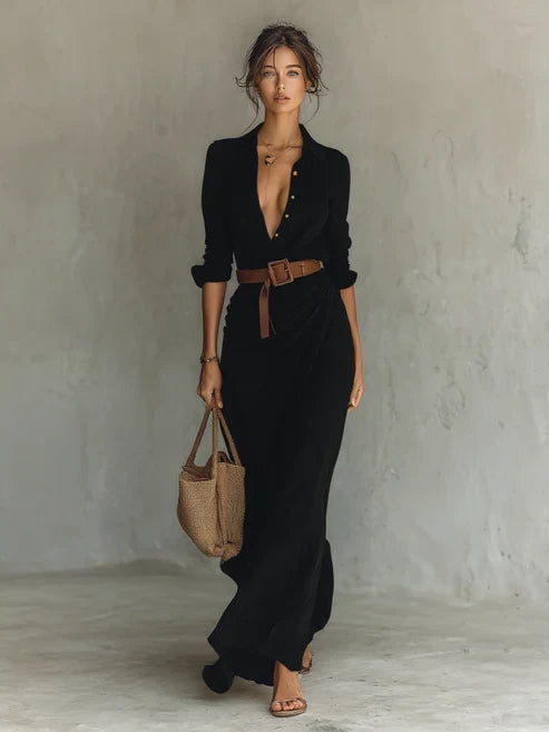 Costanza | Vestido largo con cuello de solapa