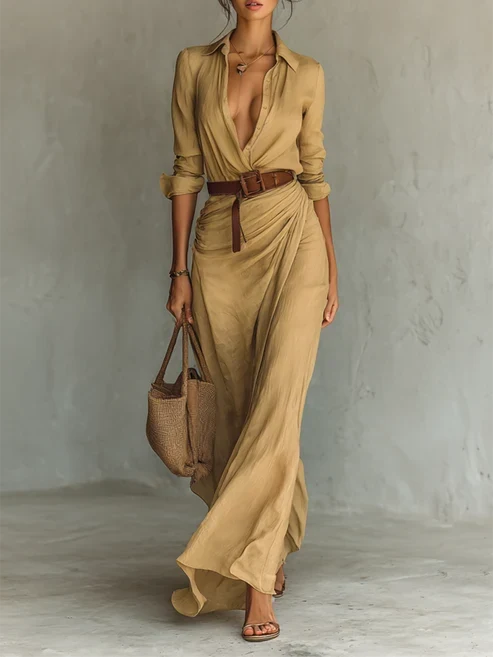 Costanza | Vestido largo con cuello de solapa