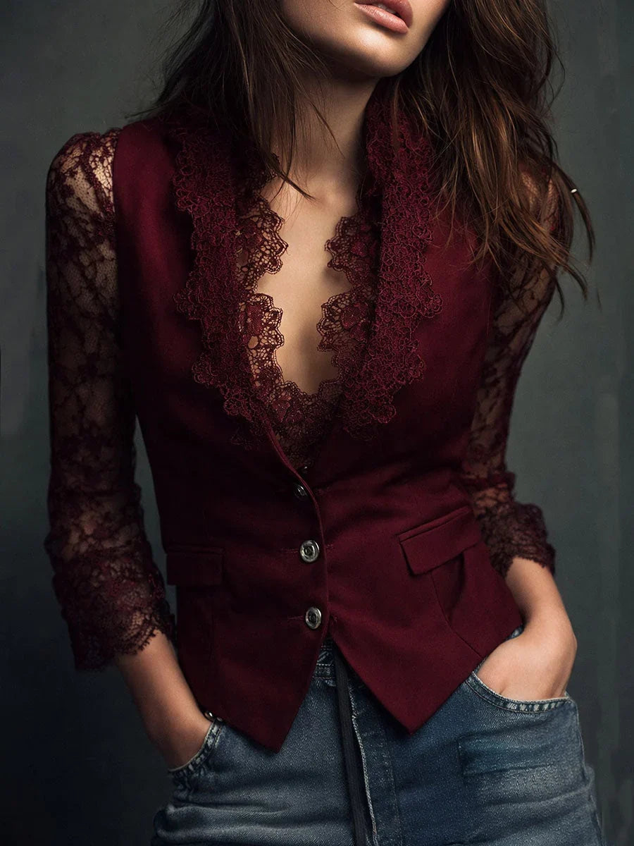 Noémie | Top blazer negro con mangas semitransparentes