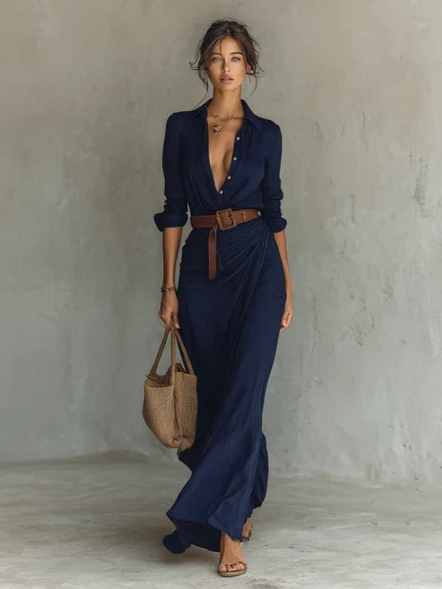 Costanza | Vestido largo con cuello de solapa
