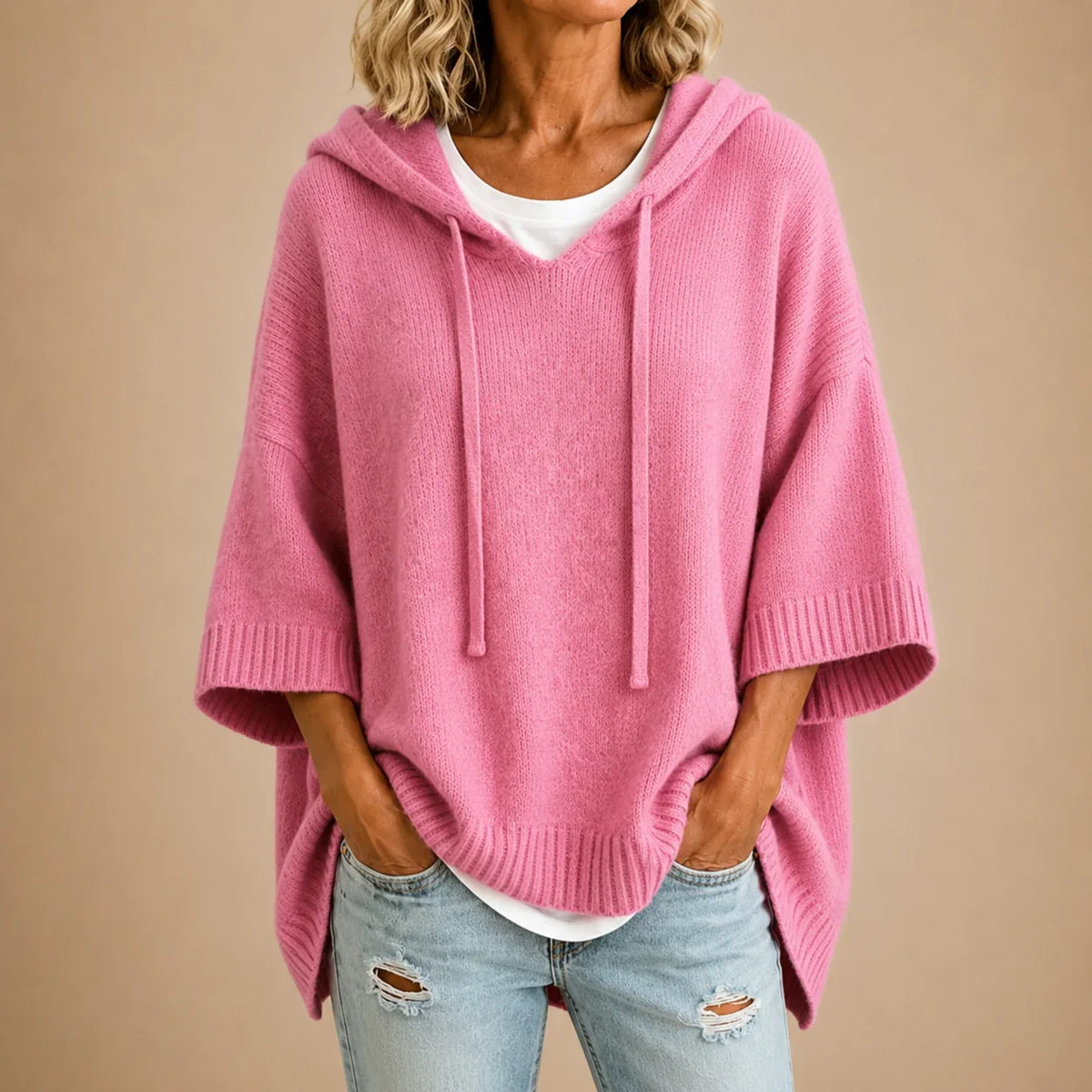 Ottavia | Poncho de punto con capucha y manga tres cuartos