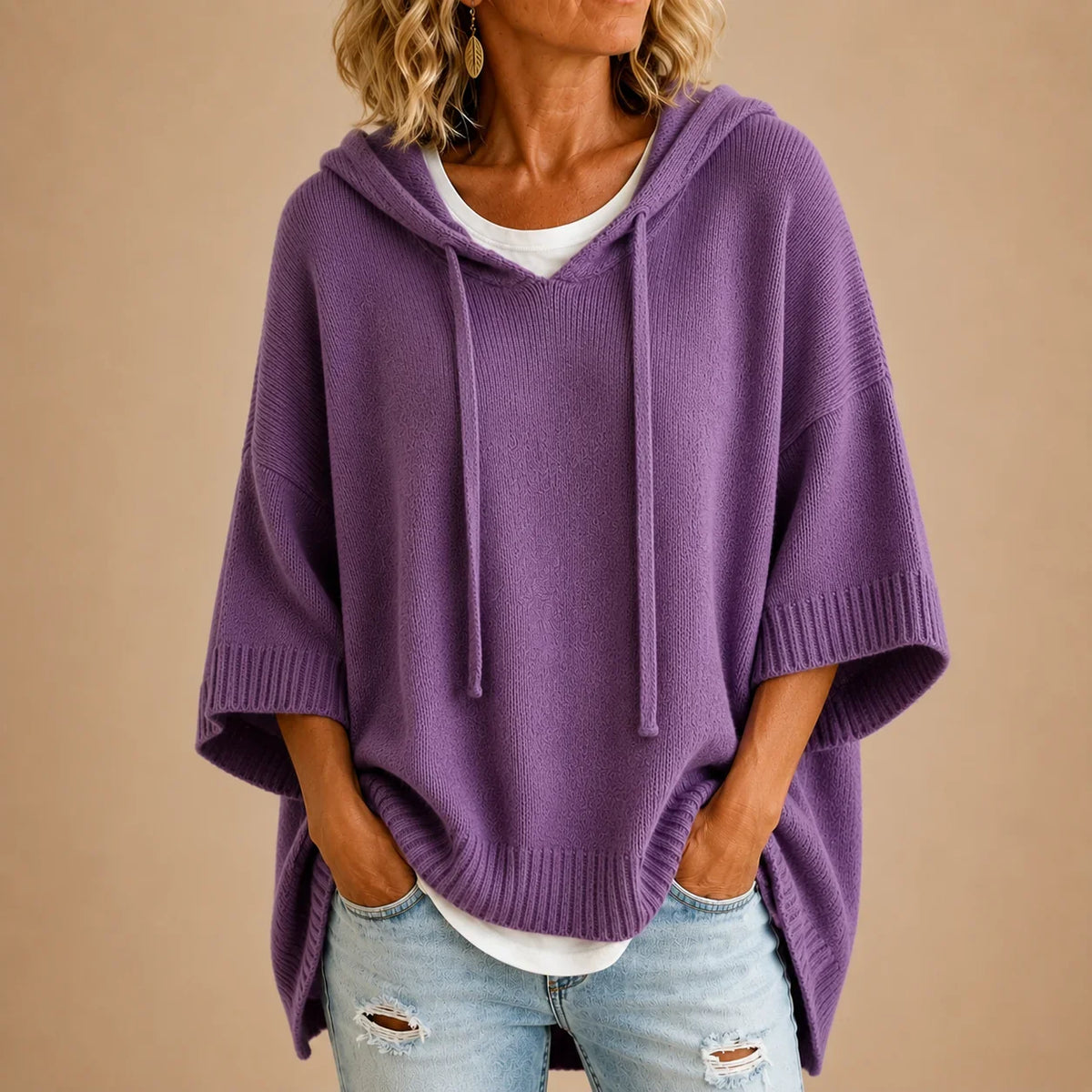 Ottavia | Poncho de punto con capucha y manga tres cuartos