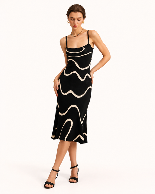 Vestido Silvia midi de punto con bajo en forma de sirena