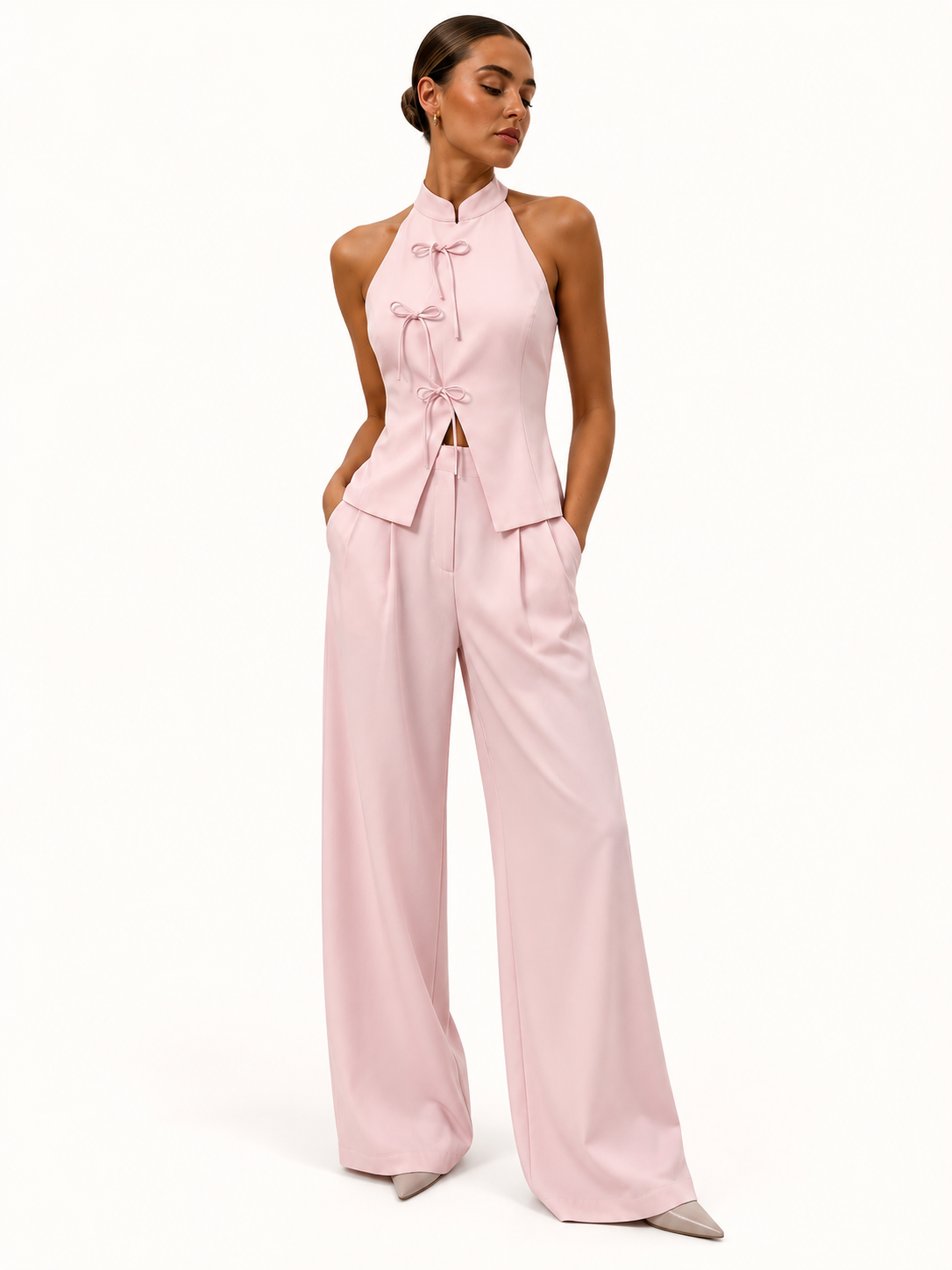 Conjunto Lucia de dos piezas con cuello mao y pantalones