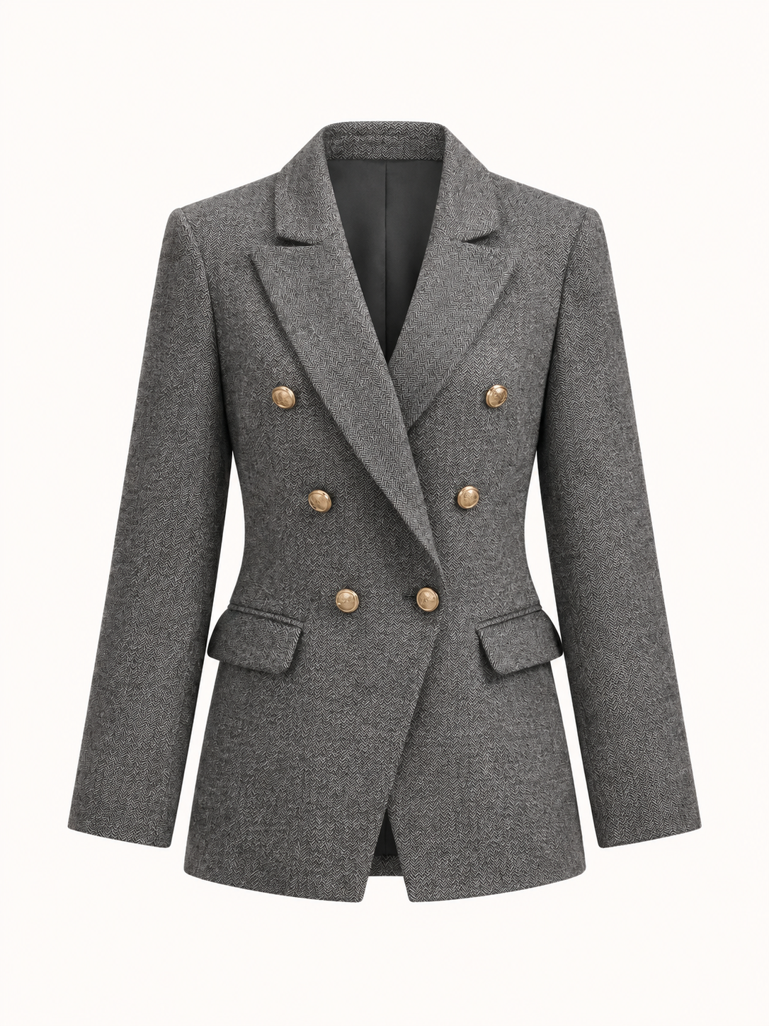 Blazer Eva de mezcla de lana con diseño en espiga y doble botonadura