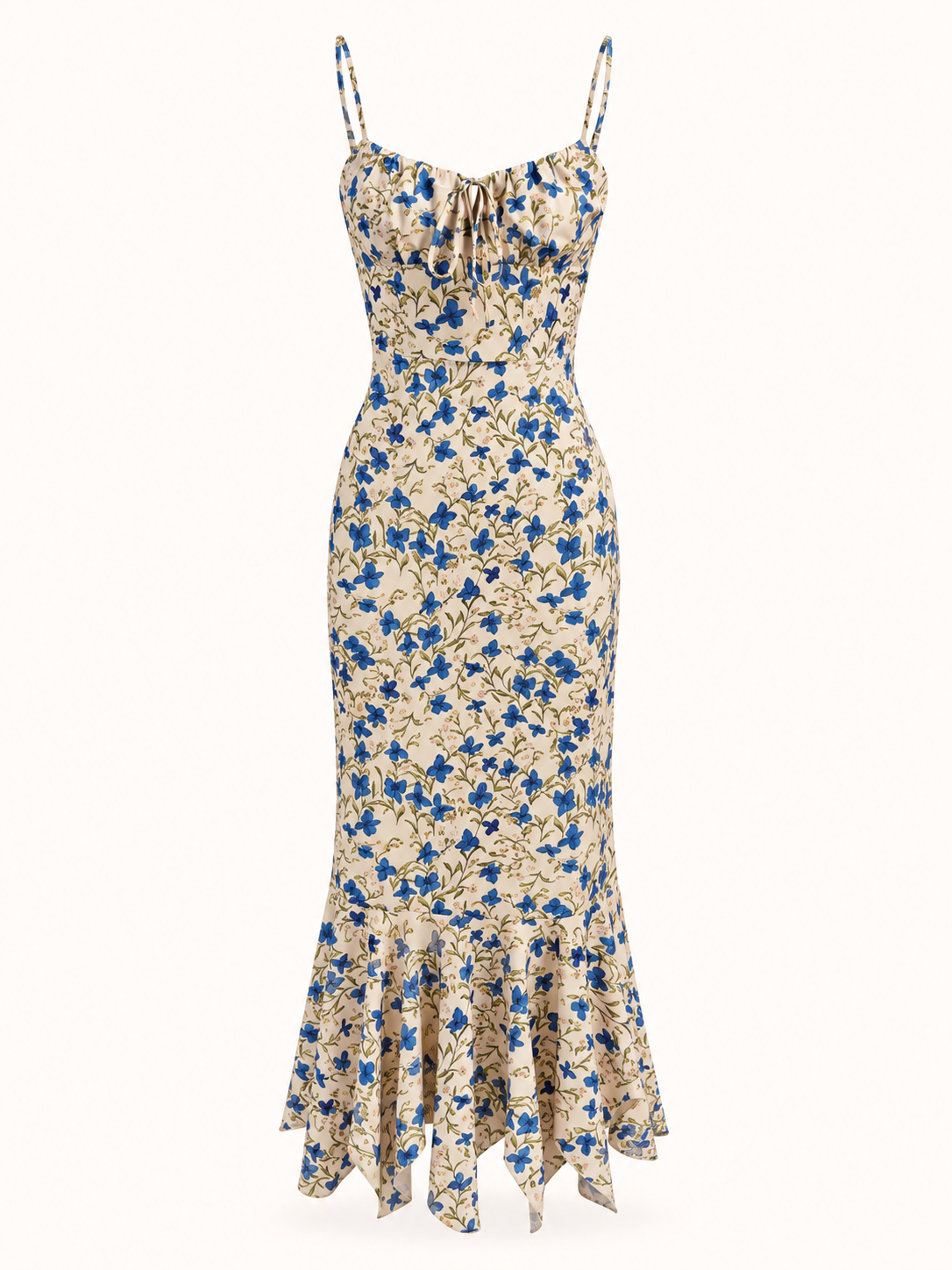 Vestido Aitana largo con estampado floral, nudo y bajo irregular