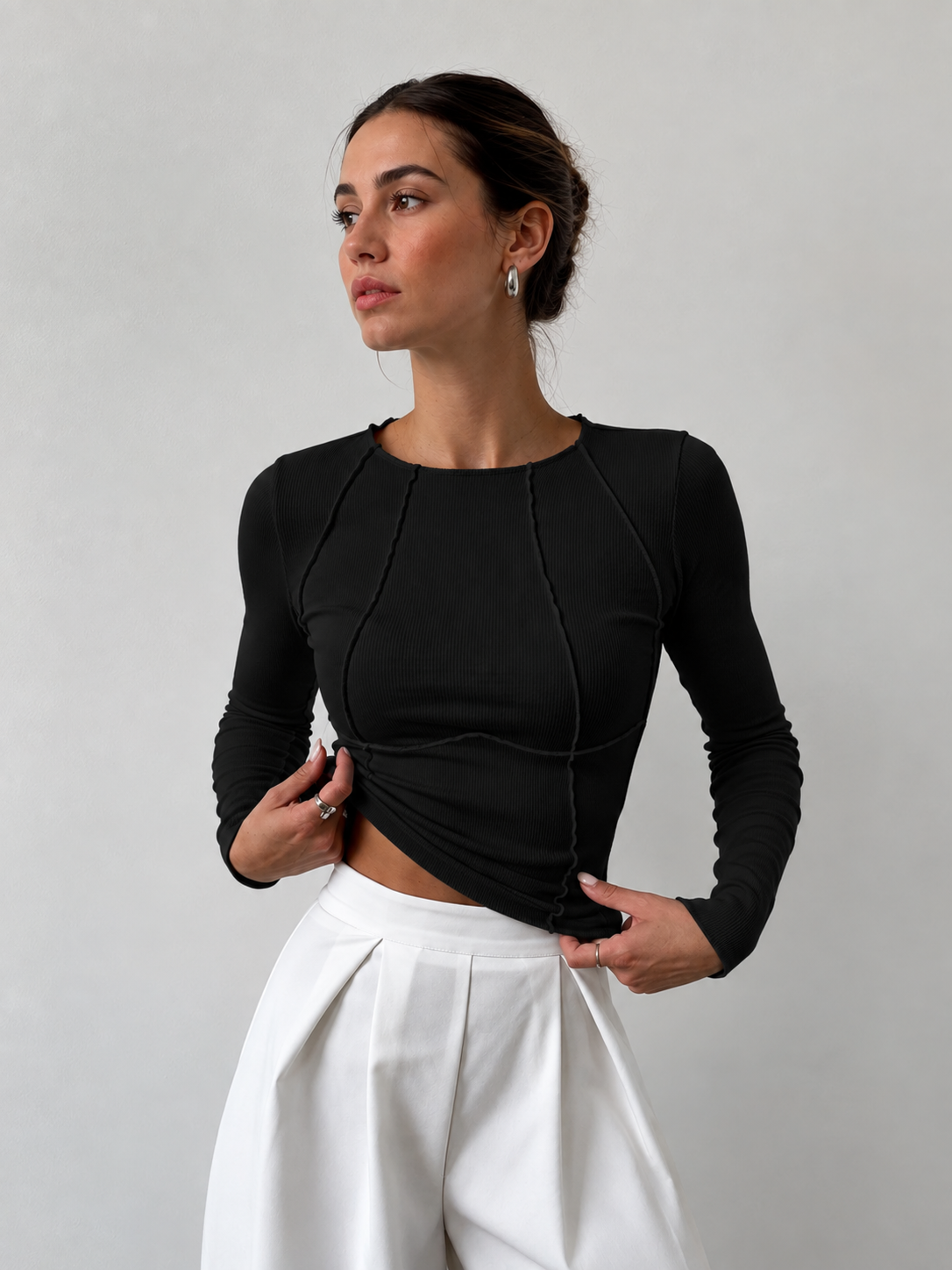 Camiseta Angela de manga larga con ribete básico