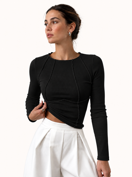 Camiseta Angela de manga larga con ribete básico