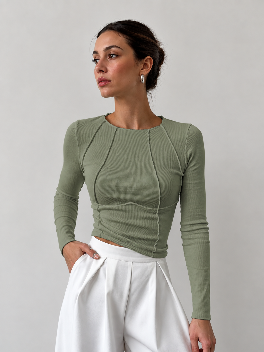 Camiseta Angela de manga larga con ribete básico
