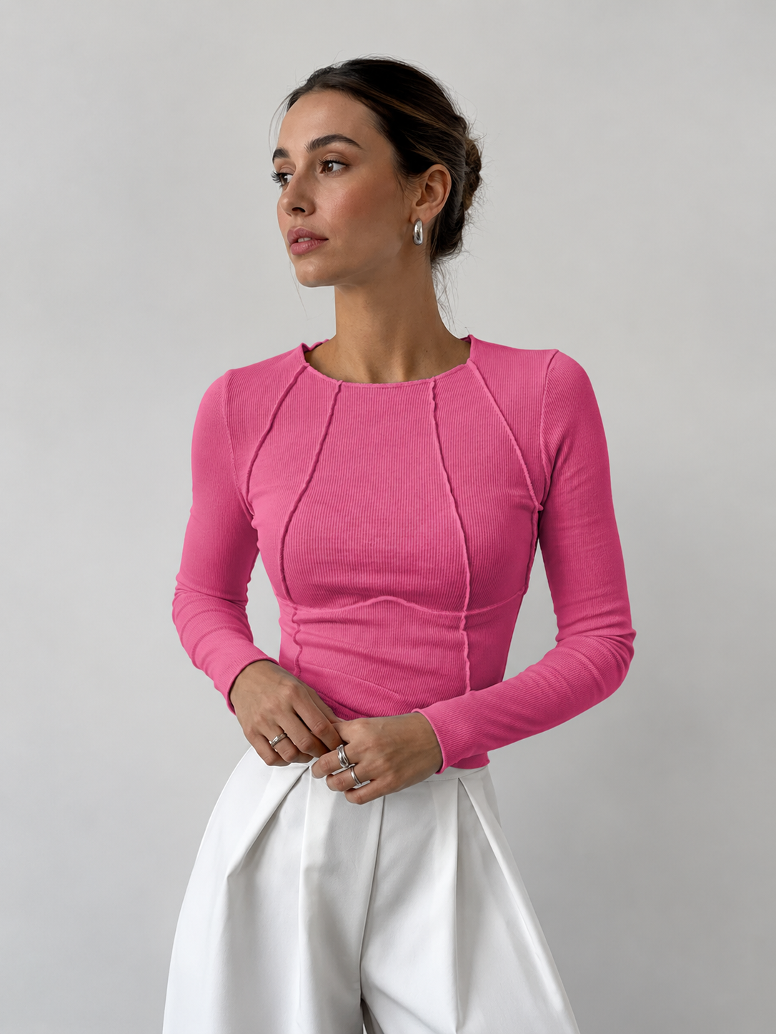 Camiseta Angela de manga larga con ribete básico