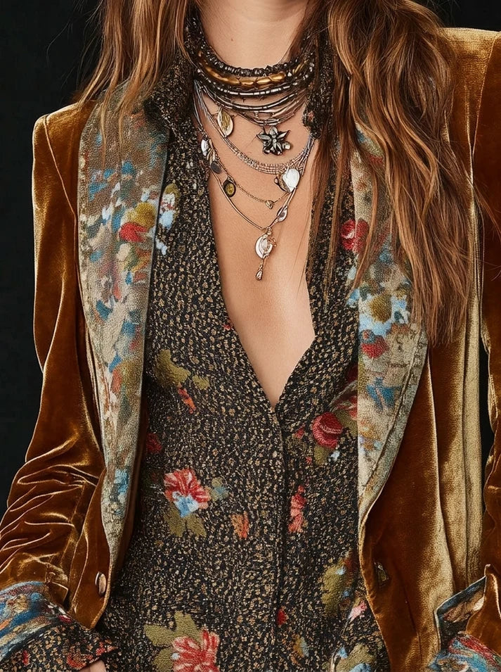 Marcela | Blazer de patchwork con estampado floral vintage