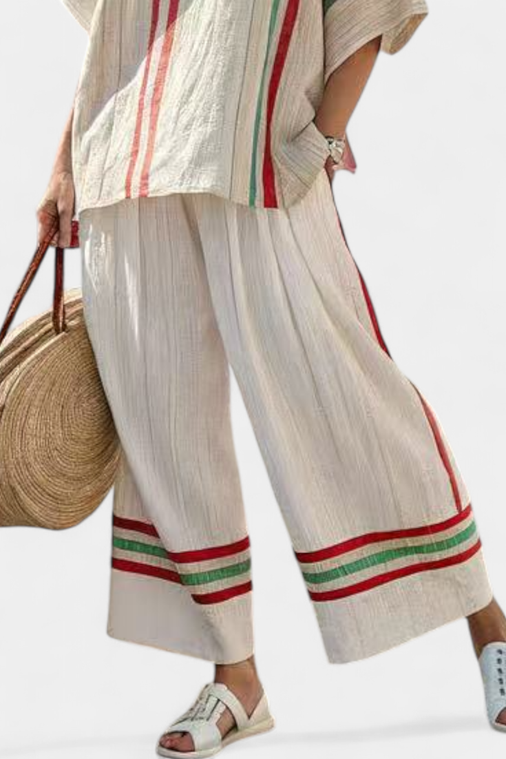 Truvane | Conjunto de blusa bohemia estampada y cómoda y pantalones anchos