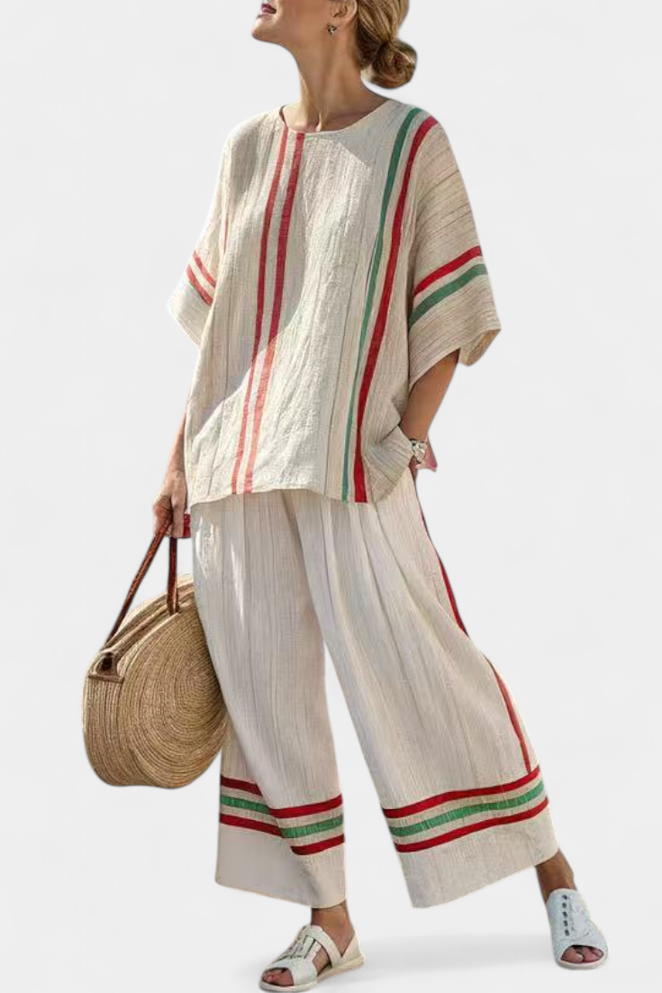 Truvane | Conjunto de blusa bohemia estampada y cómoda y pantalones anchos