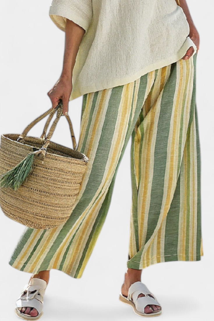 Ellowyn | Conjunto de top sofisticado y pantalones de lino a rayas