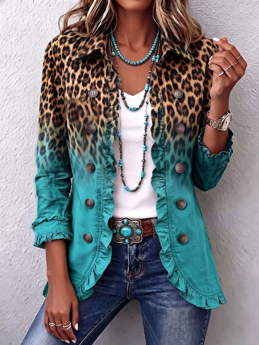 Ornella | Chaqueta tipo blazer de leopardo degradado con volantes
