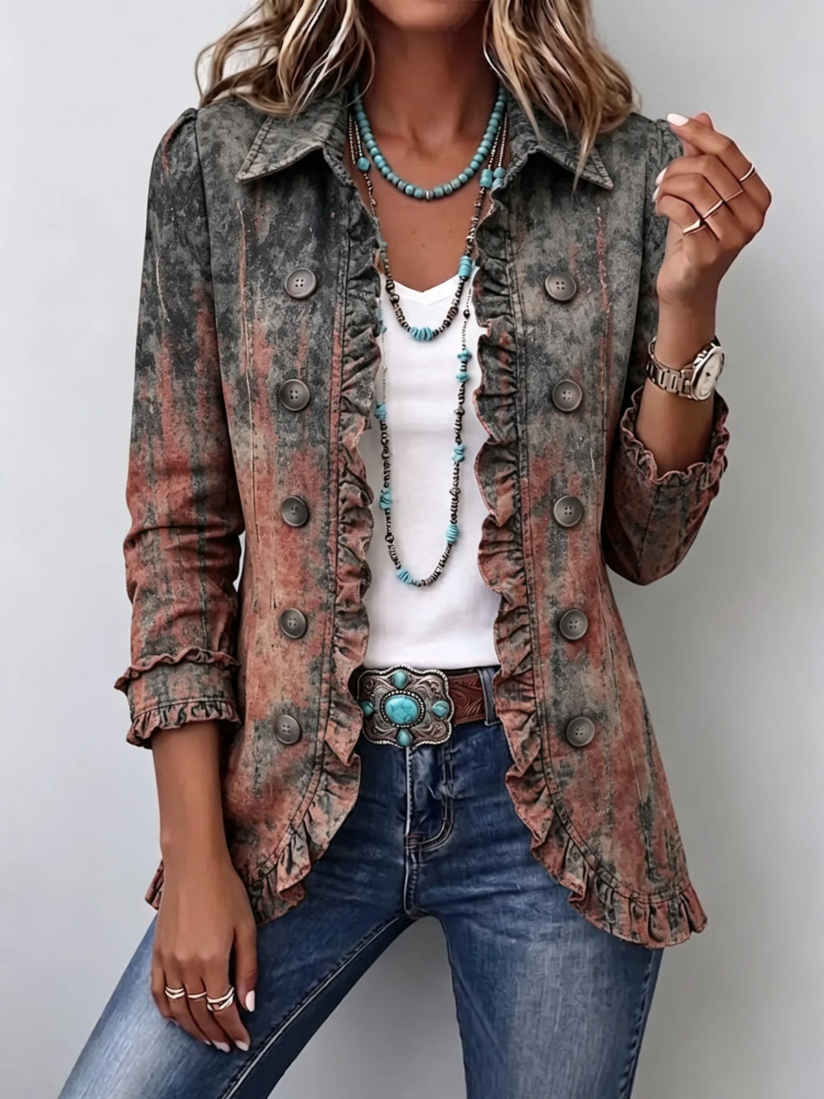 Silvana | Chaqueta texturizada degradada con volantes