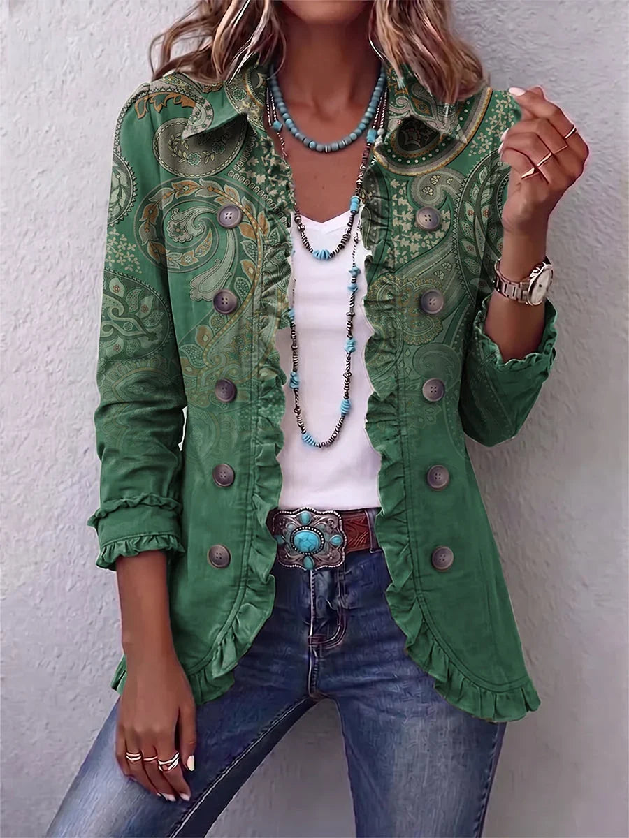 Daniela | Chaqueta paisley verde con volantes