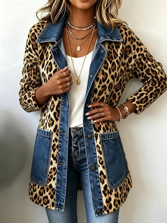 Rossana | Chaqueta larga de leopardo con denim
