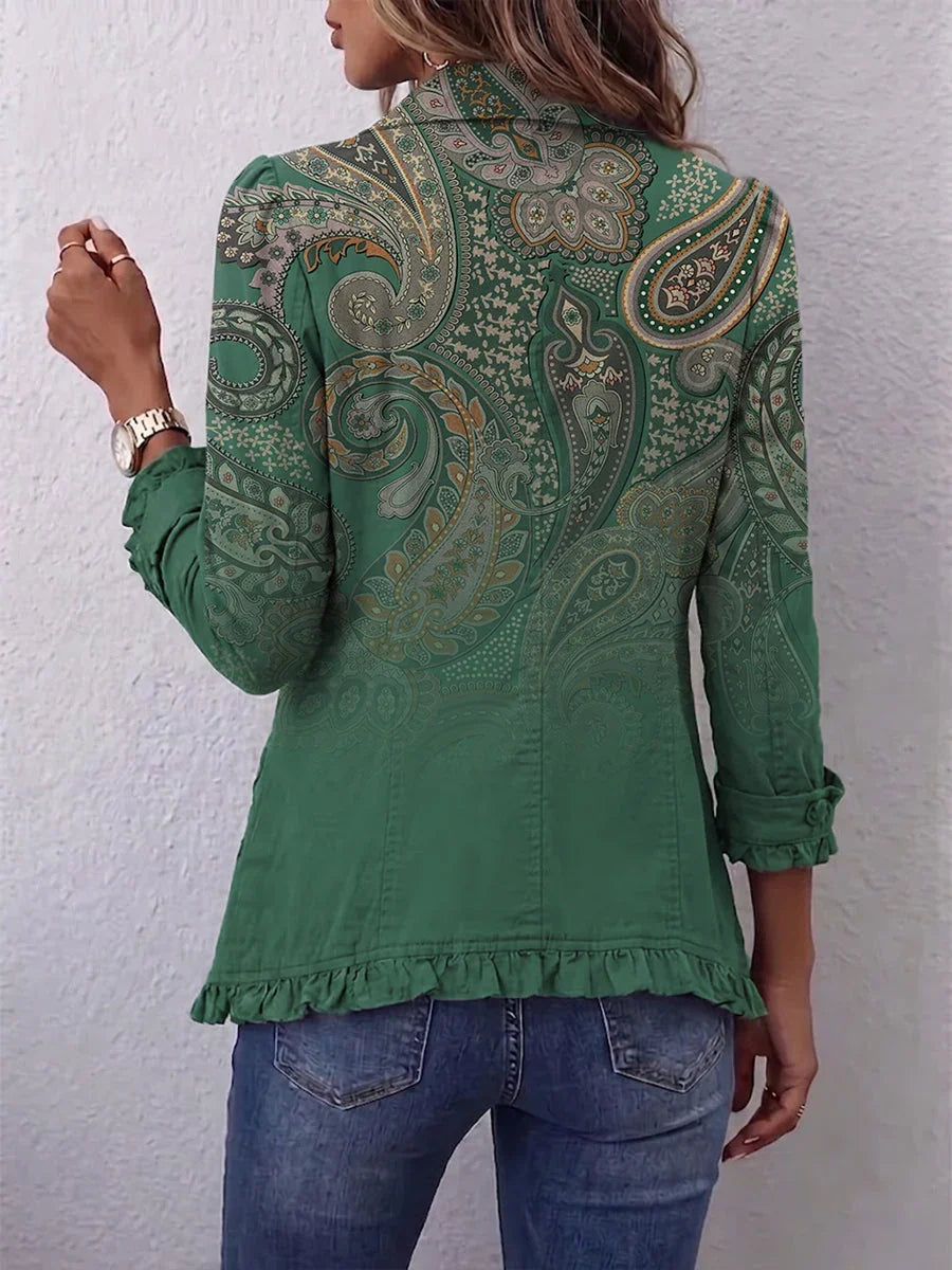Daniela | Chaqueta paisley verde con volantes