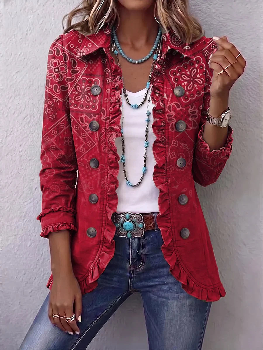 Caterina | Chaqueta con estampado paisley degradado y volantes