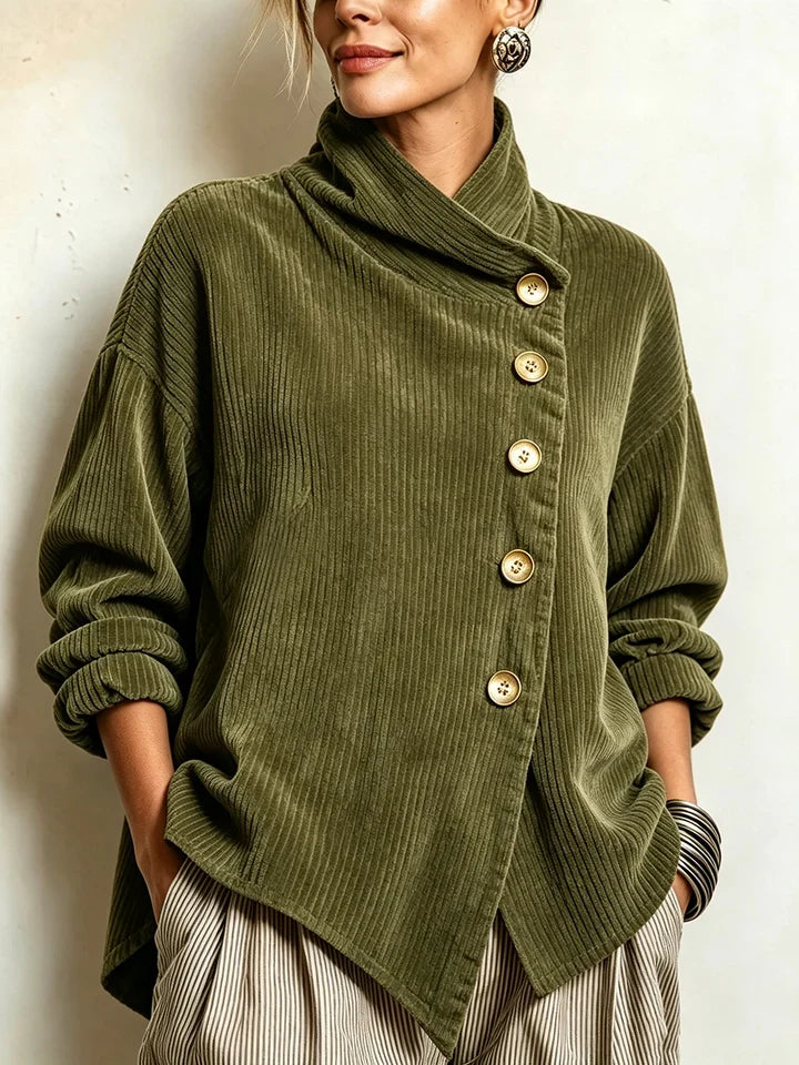 Lucilla | Top de pana con botonadura diagonal, verde oliva