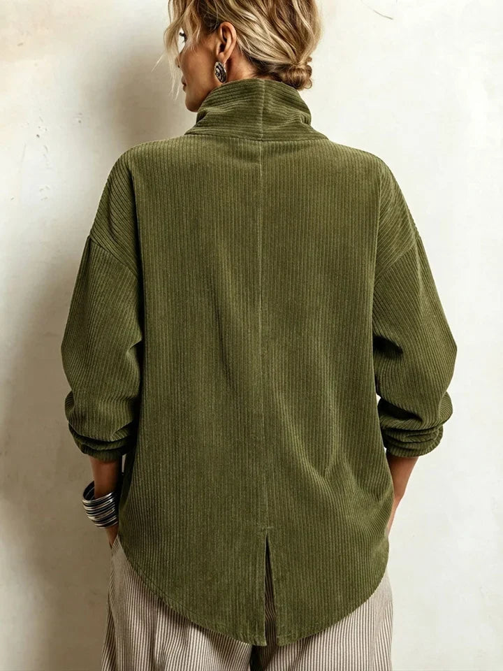 Lucilla | Top de pana con botonadura diagonal, verde oliva