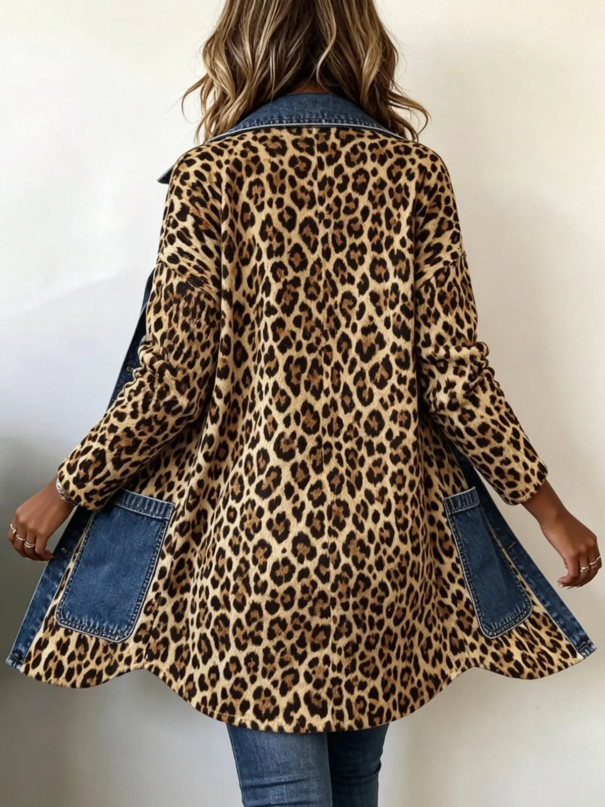 Rossana | Chaqueta larga de leopardo con denim
