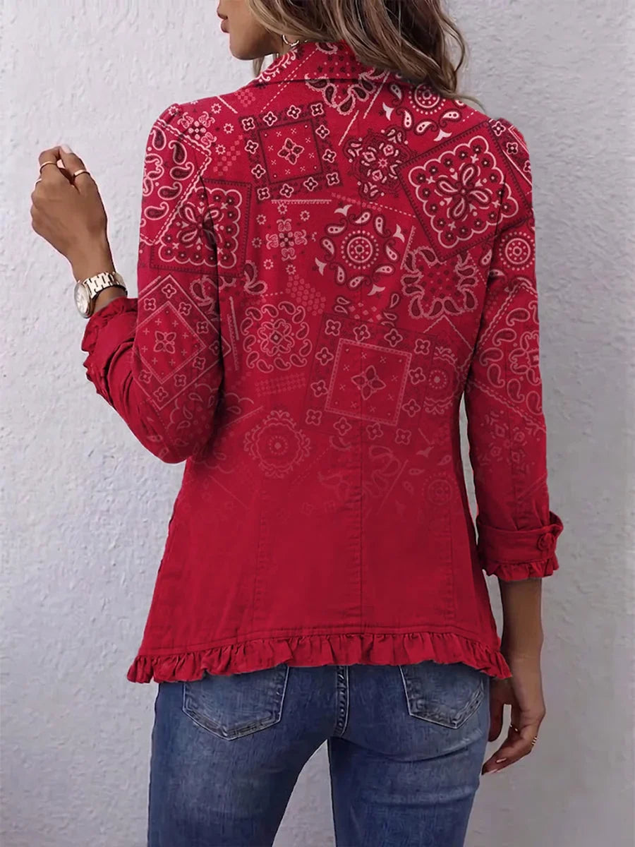 Caterina | Chaqueta con estampado paisley degradado y volantes